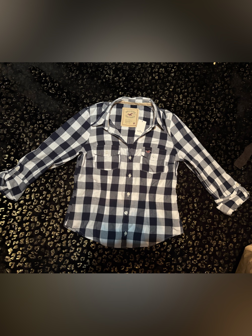 NWT Hollister Women’s Black & White Check Button-Up Shirt - Picture 2 of 4